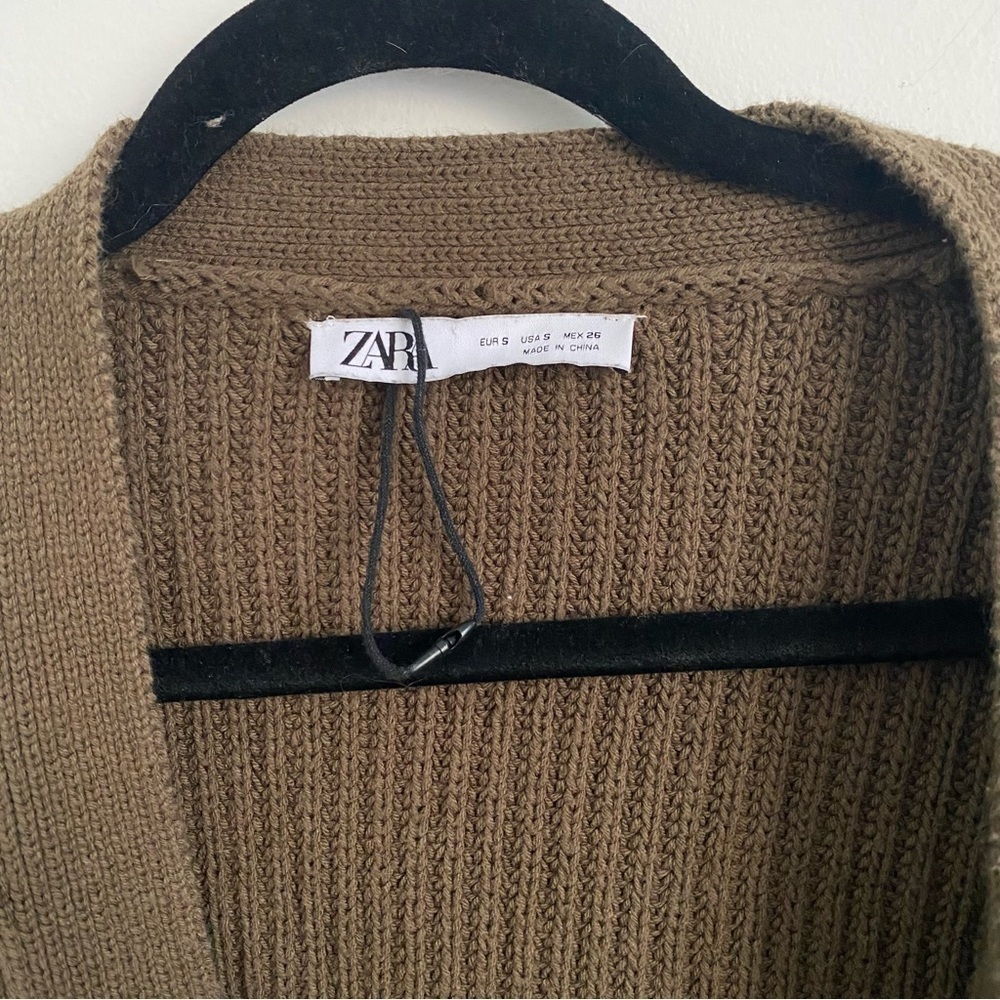 Zara Knit Contrast Pockets Oversized Cardigan Sweater • Cocoa Brown • S Small - Picture 6 of 10